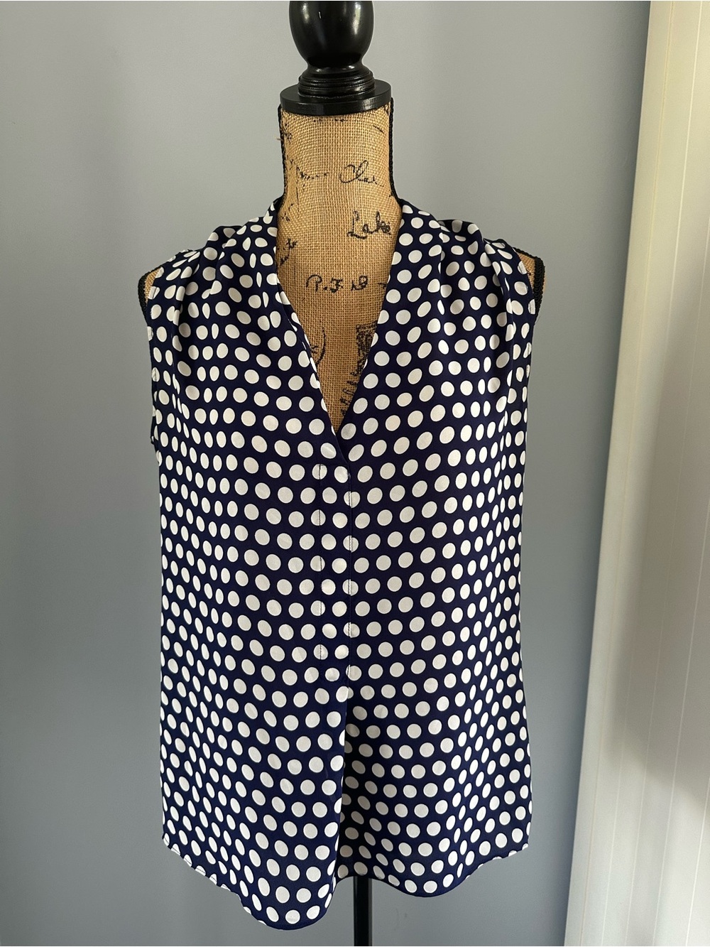 Navy Polka Dot Sleeveless V-Neck Top